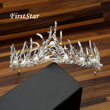 Big Vintage Branch Pearl Wedding Crowns Baroque Silver Leaf Crystal Bridal Tiaras For Women Pageant Hair Accessories Jewelry 2024 - buy cheap