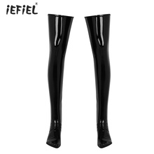 1 Pair Men Soft Latex Stockings Medias Hombre Wetlook Patent Leather Stocking Thigh High Footed Clubwear Costume Cosplay Hosiery 2024 - buy cheap