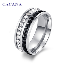 CACANA-anillos de acero inoxidable para mujer, doble fila, joyería de moda de Color CZ, N ° R53, venta al por mayor 2024 - compra barato