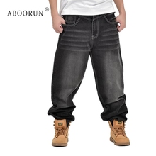 ABOORUN Plus Size 46 Men's Harem Jeans Hip Hop Printed Jeans Skateboard Denim Pants for Male P3096 2024 - buy cheap