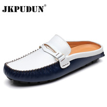 JKPUDUN Summer Men Shoes Casual Luxury Brand Mens Penny Loafers Leather Half Slipper Slip On Italian Driving Shoes Men Moccasins 2024 - buy cheap