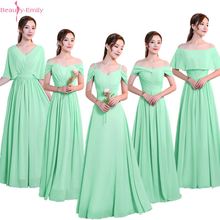 Beauty-Emily Chiffon Green Bridesmaid Dresses 2020 V-neck Lace Up A-line Wedding Party Prom Dresses Formal Dress  Robe De Soiree 2024 - buy cheap