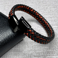 Braided Black Red Leather Bracelets Men Stainless Steel Magnetic Buckle Charm Bracelets Bangles Fashion Male Wrist Band Gifts 2024 - buy cheap