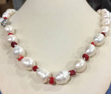 Hand knotted charming 10-11mm white freshwater cultured rice pearl red coral necklace fashion jewelry 2024 - buy cheap