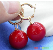 FREE shipping> >>>16mm round red SOUTH SEA SHELL PEARL dangle earring P2492 2024 - buy cheap