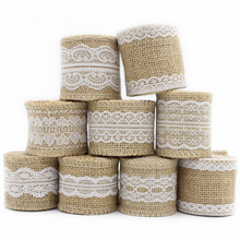 Lucia crafts 2y/lot 5-6cm  Jute Burlap Ribbon With Lace Linen Trims Jute DIY Wedding Event Party Cake Supplies V0602 2024 - buy cheap