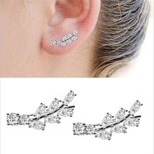 New Fashion Style High Quality Ear Stud Crystal leaves Ear Stud Earrings Piercings Punk Women Ear bone Jewelry Party Gifts 2024 - buy cheap