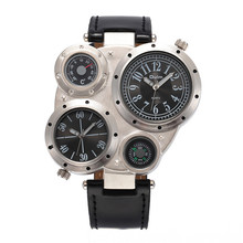 Oulm relógio de pulso masculino de couro, relógio digital de quartzo com pulseira de couro tamanho 9415 cm, da moda, com bússola e mostrador 2024 - compre barato