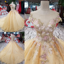 Роскошное длинное желтое вечернее платье принцессы с пушистыми кружевами и бусинами, 100% Настоящее вечернее платье, новинка 2021, платье KC28 2024 - купить недорого