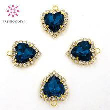 Free shipping 12mm Peacock blue heart shape gold base single loop Crystal button flatback sew on rhinestones diy Accessories 2024 - buy cheap