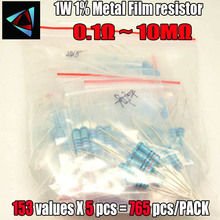 765 peças 1w 1% 0.1 ~ 10m ohm 153 valores * 5 peças resistor de filme de metal kit sortido 2024 - compre barato