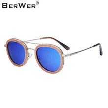 BerWer new round Wood Sunglasses For Men Women Retro Sun Glasses Polarized Lens UV400 Sunglass with Case 2024 - buy cheap