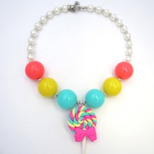 2020 New Kids Girls Lovely Candy Rainbow Lollipop Pendant Necklace Chunky Bubble Gum Choker Necklace Dress Up Gift For Baby Kids 2024 - buy cheap