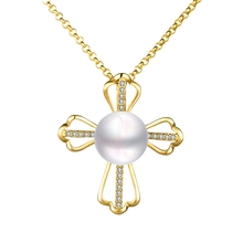 New Fashion Necklace for Women girls Rose Gold color Austrian crystal Imitation pearl Cross charm Necklaces & Pendants Jewelry 2024 - buy cheap