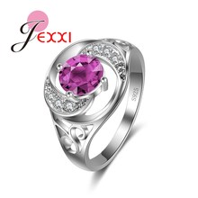 Fashion Purple Clear Crystal Hollow Rhinestone Jewelry  Stamp  Silver Women Wedding Luxury Finger Rings 2024 - buy cheap