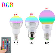 E27 E14 светодиодный LED 16 изменение цвета RGB Волшебная осветительная лампа 85-265 в 110 в 120 В Светодиодный прожектор в RGB 220 + ИК-пульт дистанционного управления 2024 - купить недорого