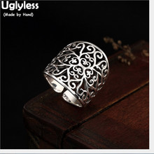 Uglyless 100% Real Solid 925 Sterling Silver Ethnic Vines Vintage Finger Rings for Women Thai Silver Wide Open Ring Hollow Jewel 2024 - buy cheap