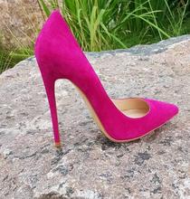 Moraima Snc Sexy Pointed Toe High Heel Shoes Woman Rose Pink Suede Shallow Stiletto Heels 12CM Super High Party Dress Shoes 2024 - buy cheap
