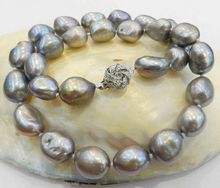 LL<<< natural pearl jewelry Womans gift LARGE SILVER GRAY REAL BAROQUE CULTURED PEARL NECKLACE 2024 - buy cheap