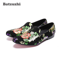 Batzuzhi Handmade Mens Shoes Black Suede Leather Men Loafers Shoes Erkek Ayakkabi Flats Print Flowers Party Casual Shoes Men, 12 2024 - buy cheap