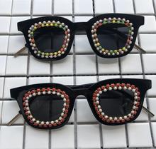 Colorful Rainbow Contas Das Mulheres Dos Homens Óculos De Sol Oval Diamante Negro UV400 Handmade Shades Óculos de Sol Rodada gafas de sol Eyewear 2024 - compre barato