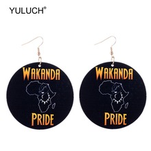 YULUCH Ethnic African WAKANDA PRIDE Character Painted Printing Pendant Earrings Fashion Women Round Wood Statement Drop Earrings 2024 - buy cheap