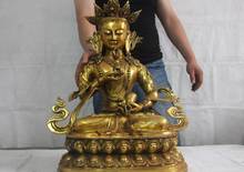 Тибетская бронза медь Gild Vajrasattva kwan-yin Гуаньинь статуя Будды Бодхисаттва 2024 - купить недорого