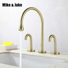 Bathroom Gold brush brass basin mixer faucet double handle brush gold Basin Mixer Hot And Cold Water luxury basin Faucet MJ02899 2024 - buy cheap