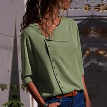 Blusa informal holgada de manga larga con cuello en V para primavera y otoño, camisa con botones oblicuos, estilo bohemio 2024 - compra barato