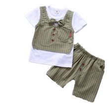 2019 Baby Boys Girls Summer Clothing Set Children Bow Short-sleeved Vest T-shirt + Shorts 2Pcs Boys Lattice Gentleman Suit 6M-5T 2024 - buy cheap