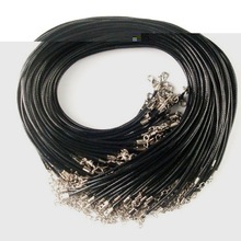 Pulseras de cordón de cuero negro de 2,0 MM con cierre de garra de langosta y cadena de extensión para collar hecho a mano de 17 pulgadas, 5 unids/lote 2024 - compra barato