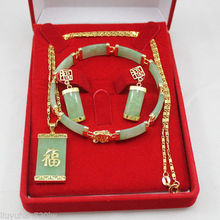 Conjunto de pendientes y collar con colgante, pulsera de jade verde de la suerte 2024 - compra barato