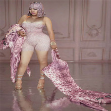 Y01 Feminino sexy pole dance bodysuit cantor realize vestido vestir bar strass macacão manto rosa diamantes trajes stage veste 2024 - compre barato
