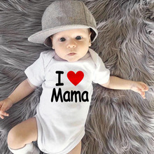 I love papa mama macacão estampado para recém-nascidos, roupa branca de manga curta de verão, roupas para meninos e meninas 2024 - compre barato