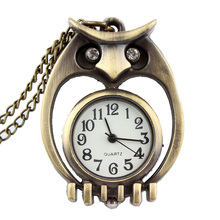 Lovely Cute Small Owl Watch Necklace for Women Men Quartz Bronze Mini Bird Pocket Watch With Chain Pendant Child Children Clock 2024 - buy cheap