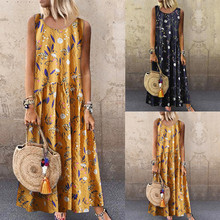 Women Summer Dress Plus Size Bohemian O-Neck Floral Print Vintage Sleeveless Long Maxi Party Dress Casual Beach Dresses 40# 2024 - buy cheap