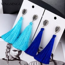 WNGMNGL New Women Tassel Earrings Bohemian Silk Fabric Crystal Geometric Long Drop Earrings For Women Fashion Charm Jewelry Gift 2024 - buy cheap