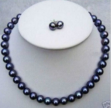 ZCD SET 320 + + + impresionante set9-10mm tahitian redondo negro azul perla collar pendiente 2024 - compra barato