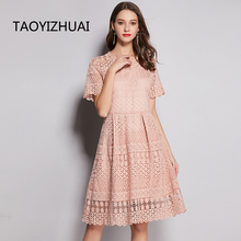 Taoyizhuai vestido de renda feminino, novidade de verão estilo casual elegante forte gola redonda linha a de poliéster tamanho grande 11718 2024 - compre barato