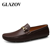GLAZOV Italian Mens Shoes Casual Brands Slip On Formal Luxury Shoes Men Loafers Moccasins Genuine Leather Brown Driving Shoes 2024 - buy cheap