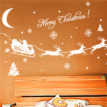 Feliz Navidad Santa Claus renos pegatinas de pared para sala de estar dormitorio hogar arte Etiqueta de pared de PVC decoración Diy mural festivo 2024 - compra barato