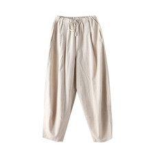 Китайские широкие брюки в народном стиле, весенне-осенние мужские хлопковые и льняные брюки-фонарики, повседневные мужские однотонные свободные брюки, плотные брюки 2024 - купить недорого