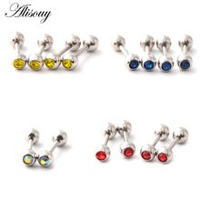 Alisouy 2PCS Rock 18G Surgical Steel Earrings Round Crystal Cartilage Barbell Bar Ear Stud Piercing Body Piercings Jewelry 2024 - buy cheap