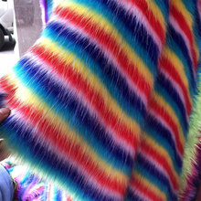 Alto grau rainbowstrip 3 cm plush tecido para o inverno do falso pele de raposa casaco colete De Pele gola 180*50 cm cabelos longos pele de raposa tissu telas 2024 - compre barato