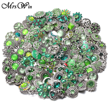 10 tamanhos novos 18mm joias de pressão misturadas verde strass flor botões de pressão de metal ajuste 18mm pulseira de pressão brincos colar 2024 - compre barato