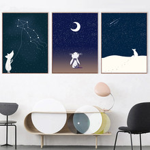 Fox Bunny Constellation Moon Nordic Posters And Prints Wall Art Canvas Painting Nursery Wall Pictures For Kids Room 2024 - buy cheap