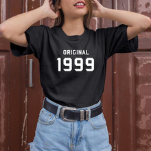 Оригинал 1999, женская футболка с буквенным принтом, хлопковая Повседневная забавная футболка для девушек, топ, хипстер, Прямая поставка 2024 - купить недорого