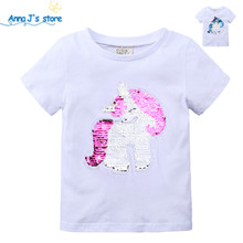 Girls Tshirt Summer Kids Sequins T Shirt Cotton Cartoon Color Changing Shirts Summer kids Clothes For 2-7T Children Tee ZX392 2024 - buy cheap