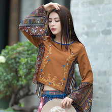 Ethnic Style Flower Embroidered Blouse Women Summer Fashion O-neck Flare Sleeve Loose Blouses Female Shirts Tops 2024 - buy cheap