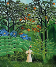 Hand-painted Modern Abstract Wall Paintings Home Decorative Art - Woman Walking in an Exotic Forest by Henri Rousseau 2024 - buy cheap